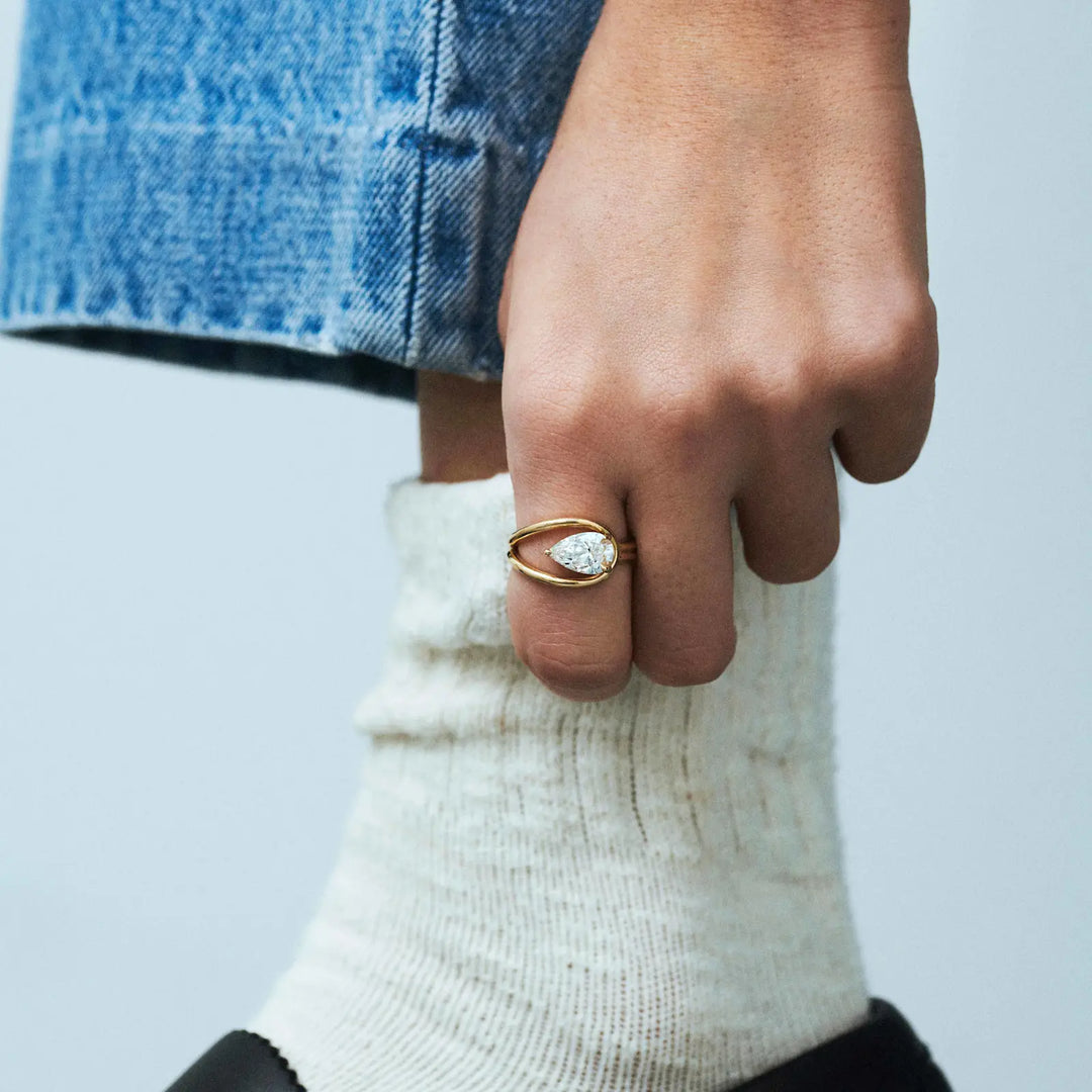 1.90CT East West Pear Cut Unique Moissanite Engagement Ring