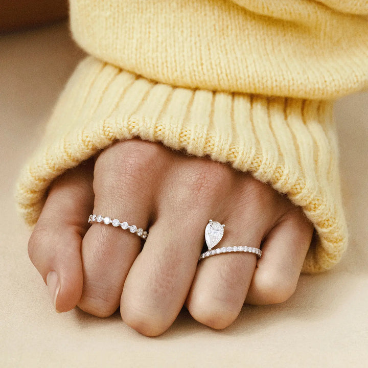 1.20CT Pear Cut Unique Pave Moissanite Engagement Ring