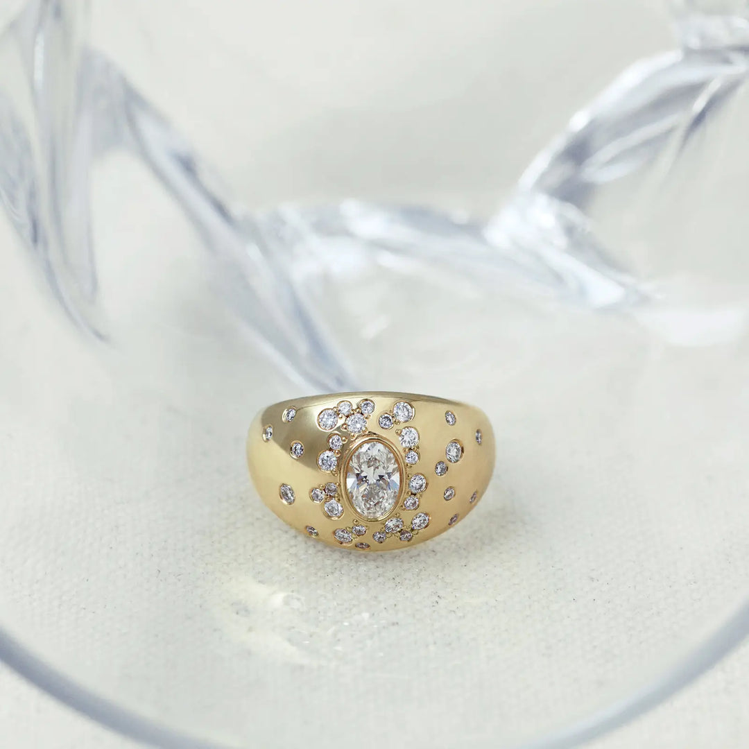 0.50CT Oval Cut Flush Set Dome Engagement Ring