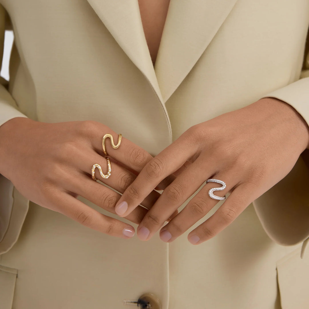 14K Solid Gold Plain Free Form Engagement Ring For Her