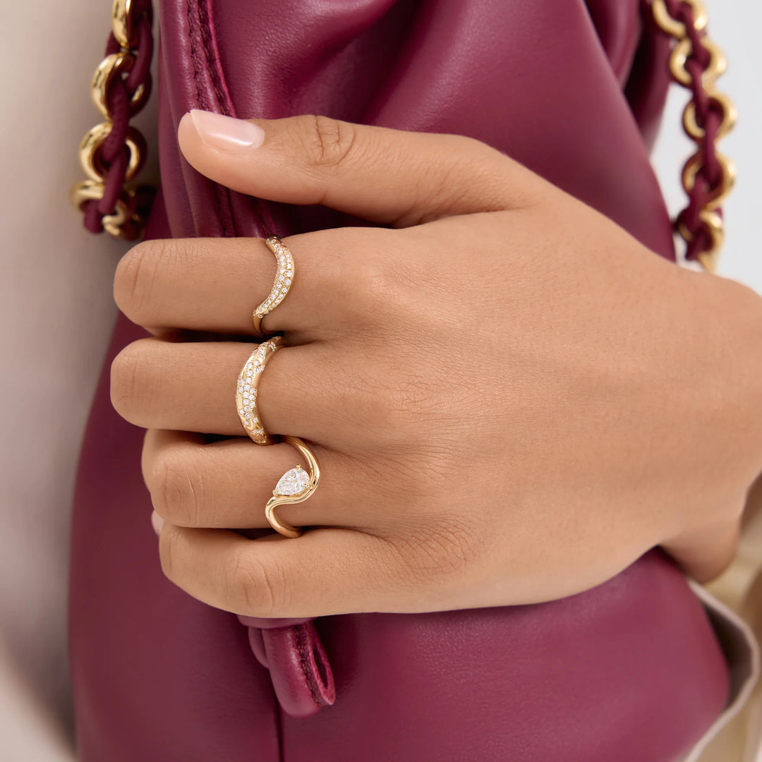 0.50CT Pear Diamond Curved Solitaire Moissanite Engagement Ring