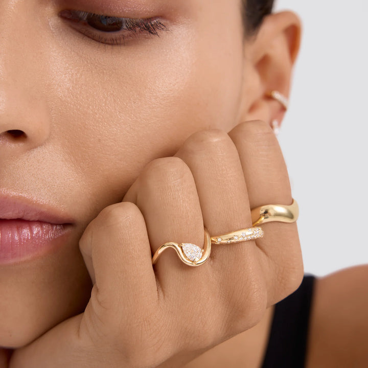 0.50CT Pear Diamond Curved Solitaire Moissanite Engagement Ring