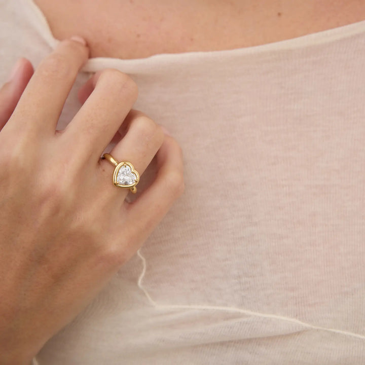 2.0CT Heart Cut Unique Bezel Moissanite Engagement Ring