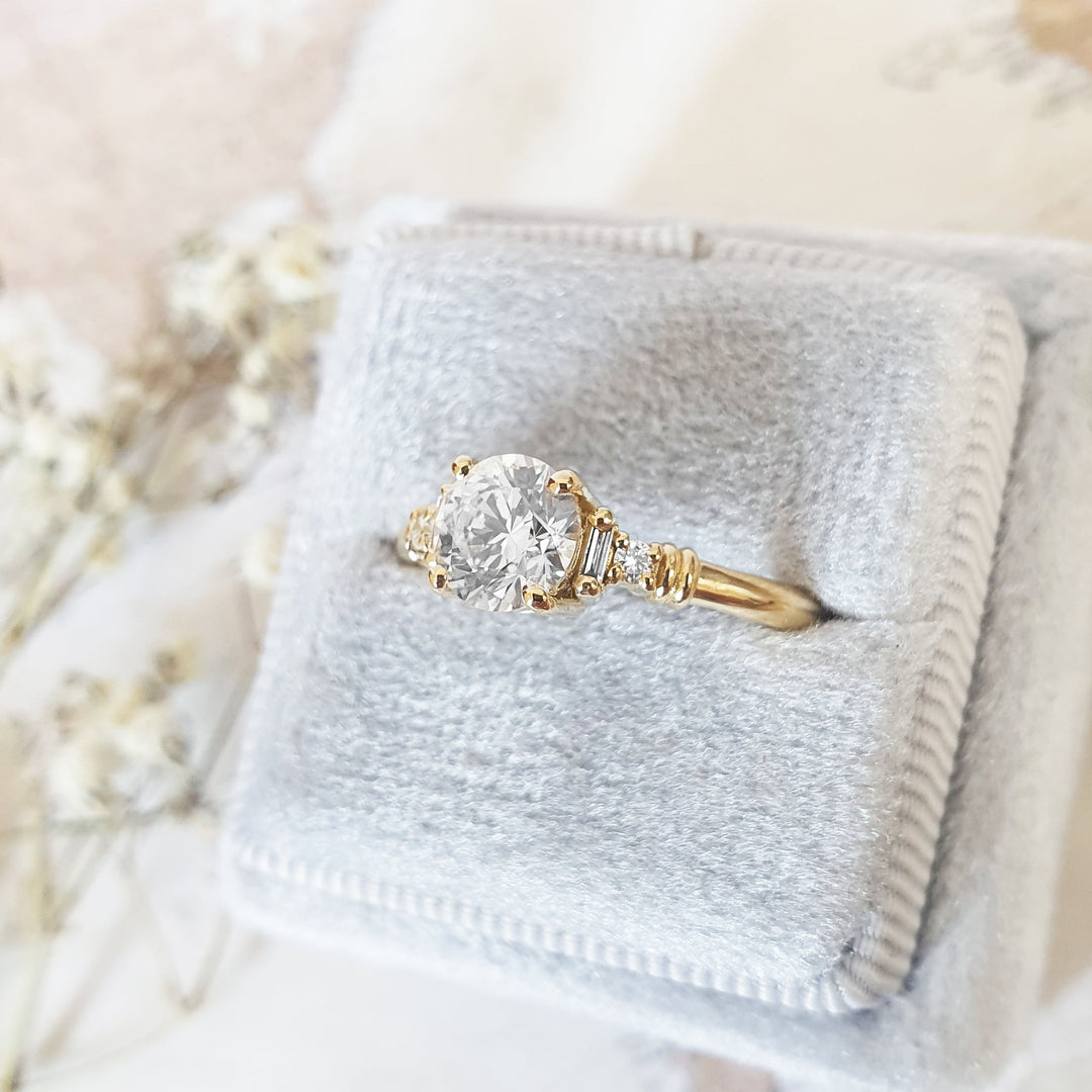 1.0-3.0 CT Round Cut Five Stone Lab Grown Diamond Engagement Ring