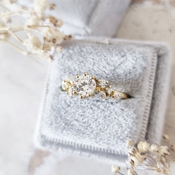 0.85-2.85 CT Round Cluster Style Lab Grown Diamond Engagement Ring