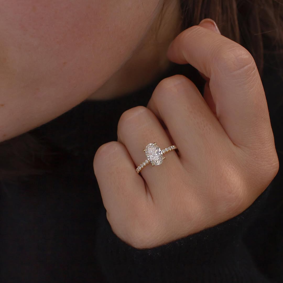 1.2 - 3.2 CT Oval  Lab Grown Diamond Pave Style Engagement Ring