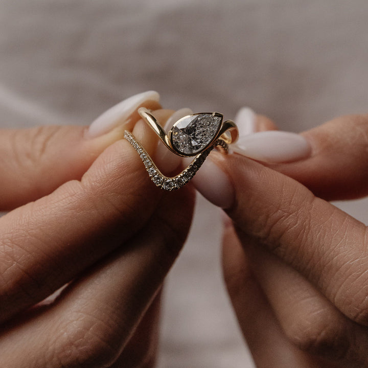 0.28 TCW Round Lab Grown Diamond Curved Pave Wedding Band