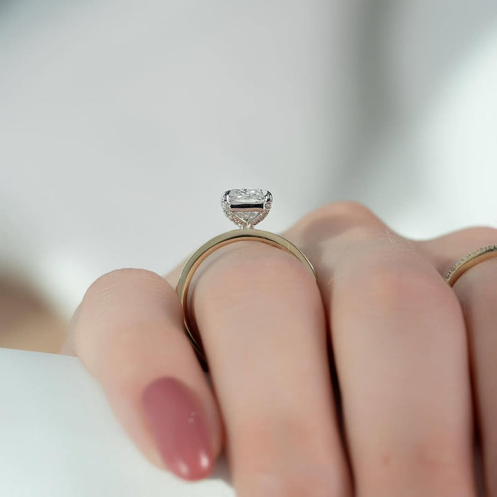 1.0-3.0 CT Radiant  Lab Grown Diamond Hidden Halo Setting Engagement Ring