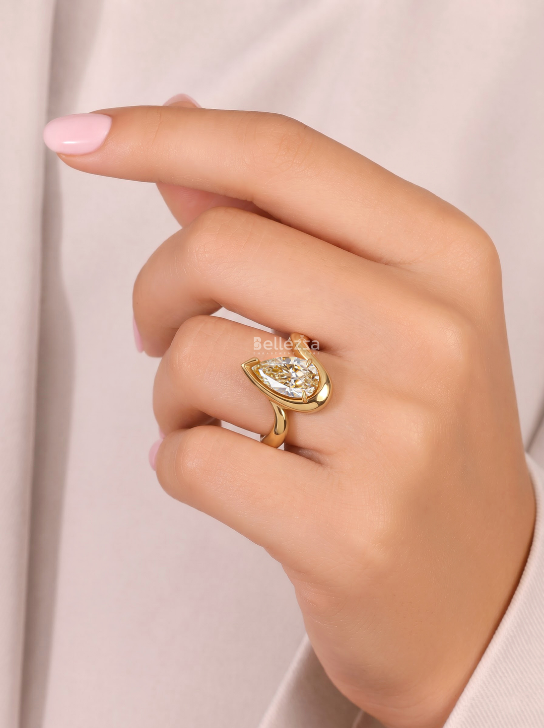 2.50CT Brown Pear Diamond Bypass Engagement Ring For Her