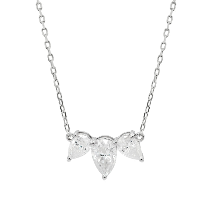 Three Stone Pear Shape Diamond Moissanite Necklace