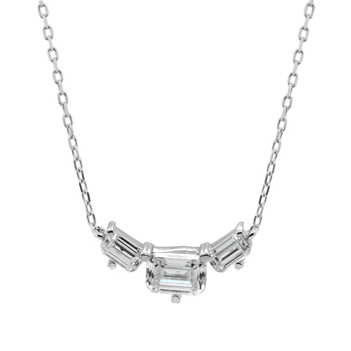 Three Stone Emerald Cut Diamond Moissanite Necklace