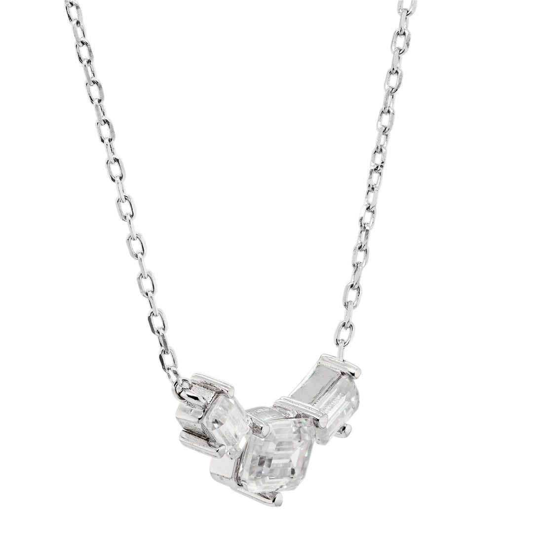 Three Stone Emerald Cut Diamond Moissanite Necklace
