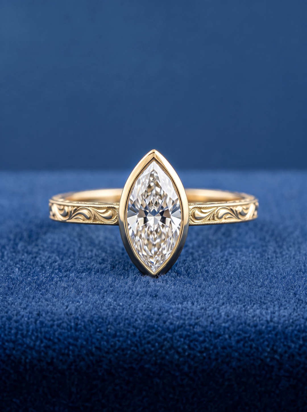 3.50CT Vintage Marquise Lab Grown Diamond Bezel Set Engagement Ring