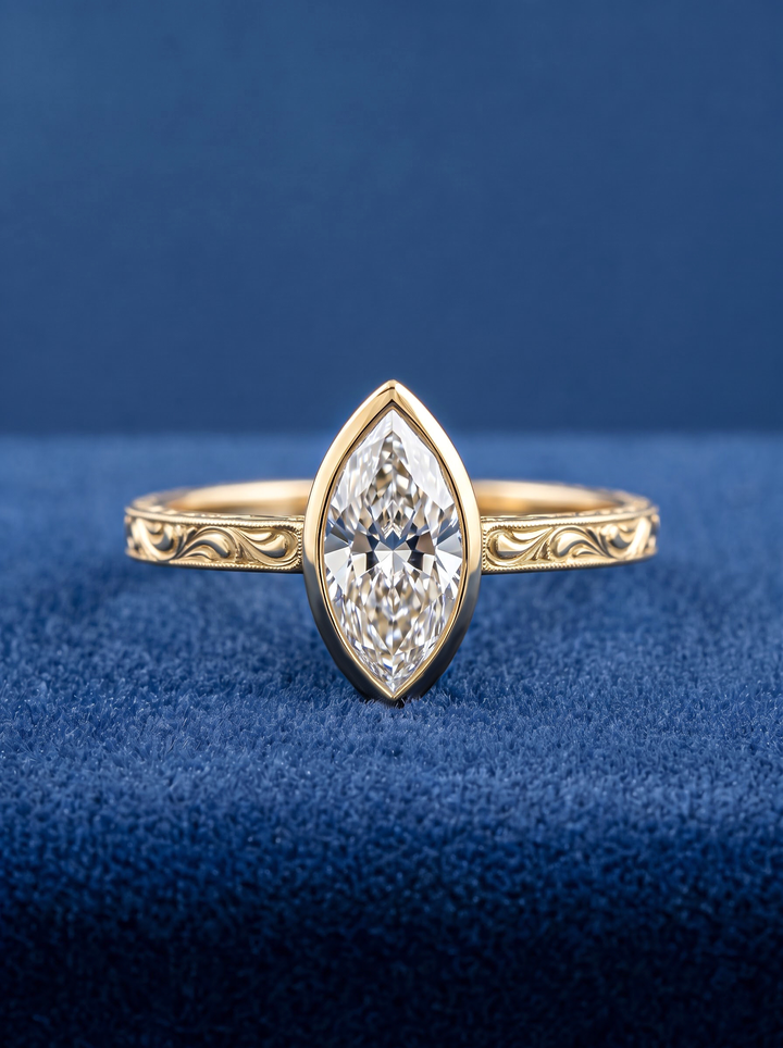 3.50CT Vintage Marquise Lab Grown Diamond Bezel Set Engagement Ring