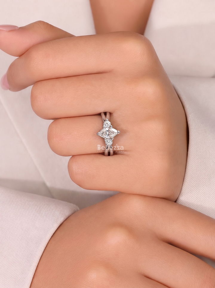 2.0CT Marquise Three Stone Lab Grown Diamond Split Shank Engagement Ring