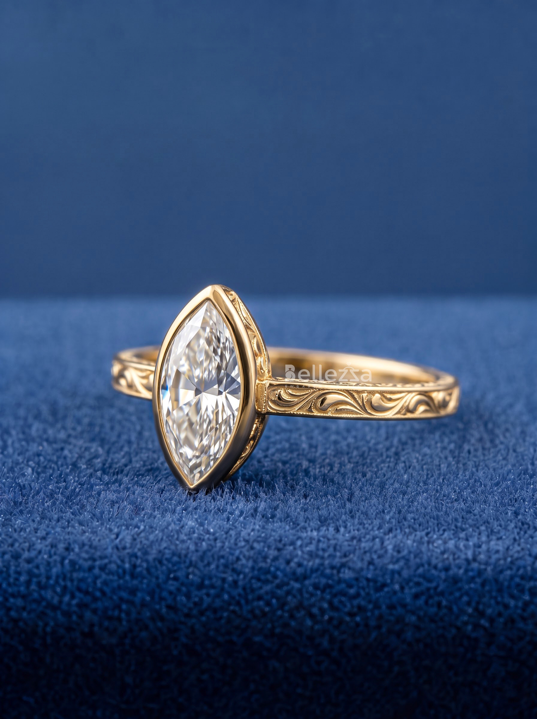 3.50CT Vintage Marquise Lab Grown Diamond Bezel Set Engagement Ring