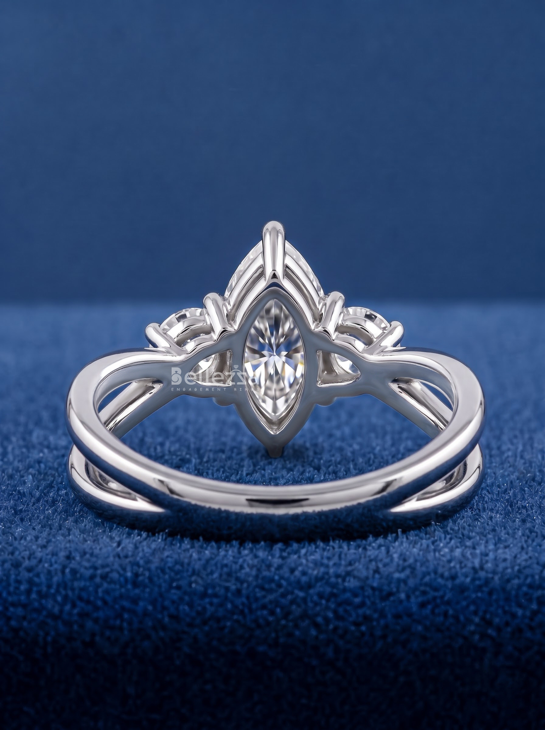 2.0CT Marquise Three Stone Lab Grown Diamond Split Shank Engagement Ring