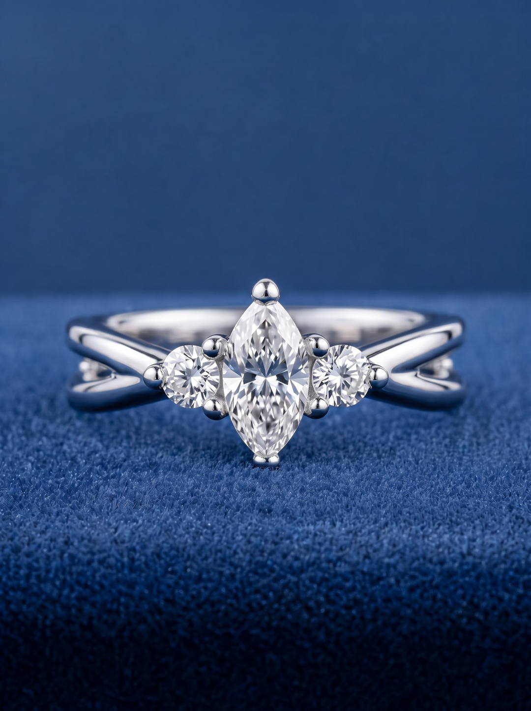 2.0CT Marquise Three Stone Lab Grown Diamond Split Shank Engagement Ring