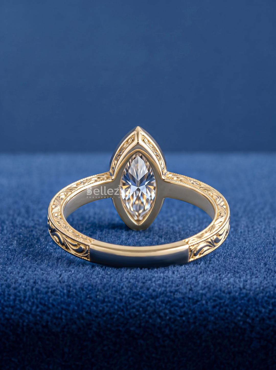 3.50CT Vintage Marquise Lab Grown Diamond Bezel Set Engagement Ring