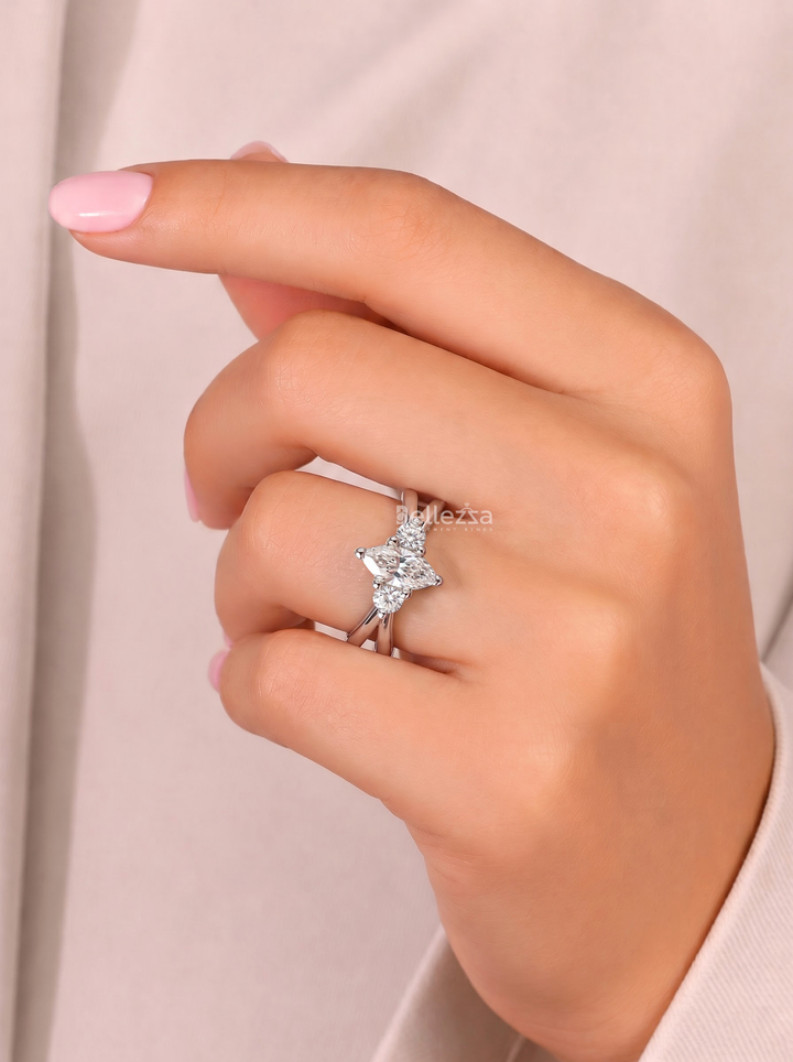 2.0CT Marquise Three Stone Lab Grown Diamond Split Shank Engagement Ring