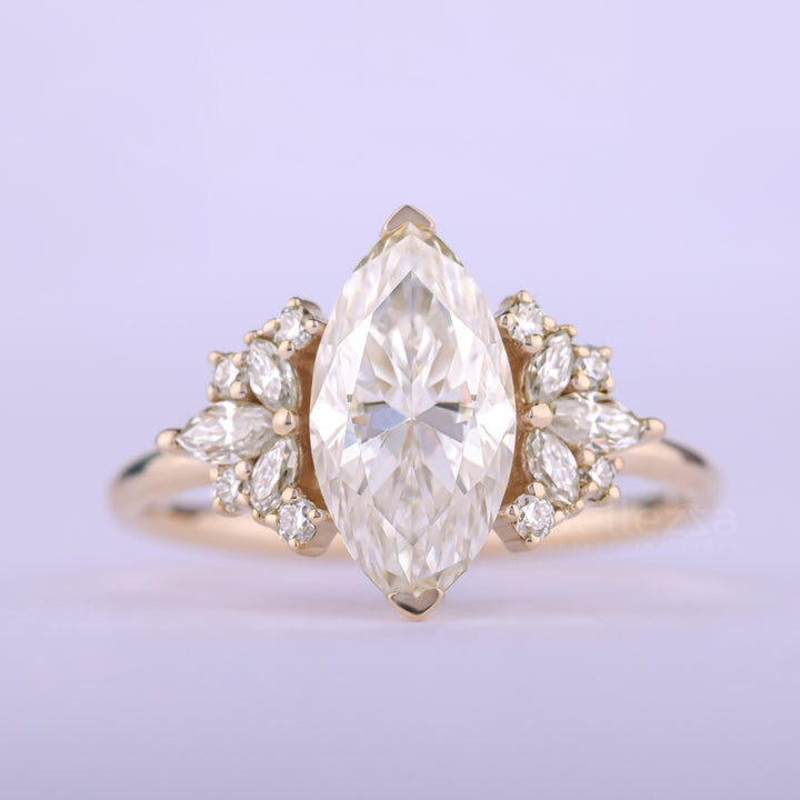2.50CT Marquise Cut Cluster Diamond Moissanite Engagement Ring
