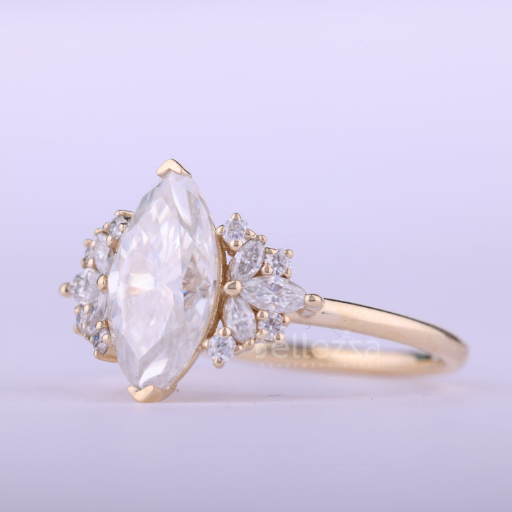 2.50CT Marquise Cut Cluster Diamond Moissanite Engagement Ring