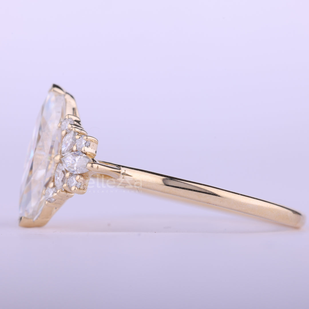 2.50CT Marquise Cut Cluster Diamond Moissanite Engagement Ring