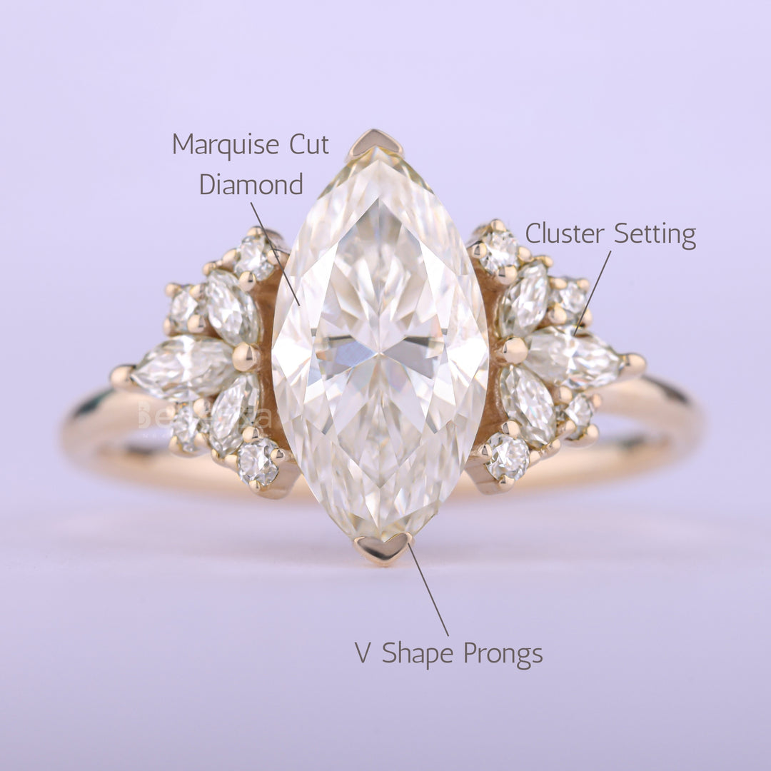 2.50CT Marquise Cut Cluster Diamond Moissanite Engagement Ring