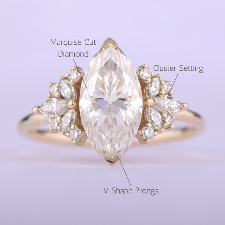 2.50CT Marquise Cut Cluster Diamond Moissanite Engagement Ring