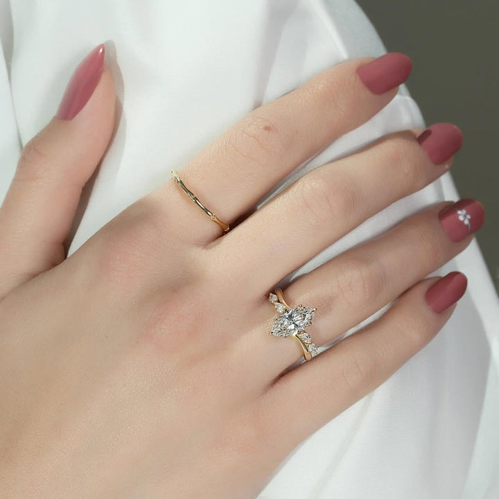 1.5-3.5 CT Marquise  Lab Grown Diamond Unique Setting Engagement Ring