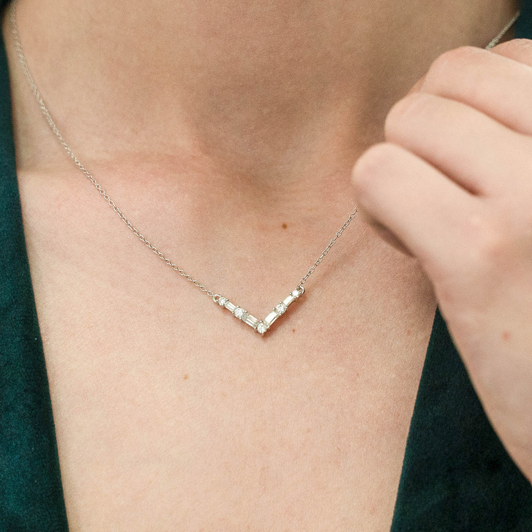 Round Cut V Shape Diamond Vera Moissanite Necklace For Her