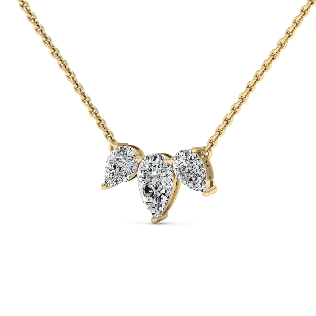 Three Stone Pear Shape Diamond Moissanite Necklace