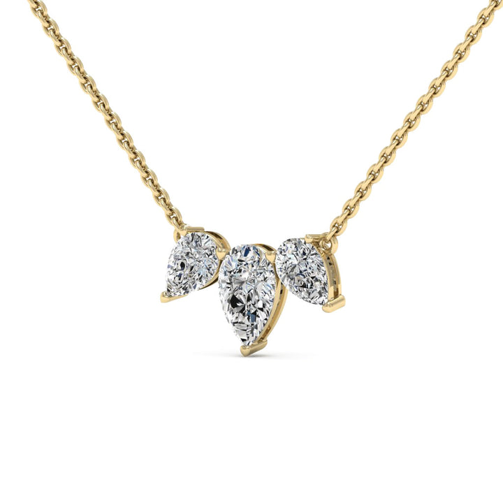 Three Stone Pear Shape Diamond Moissanite Necklace
