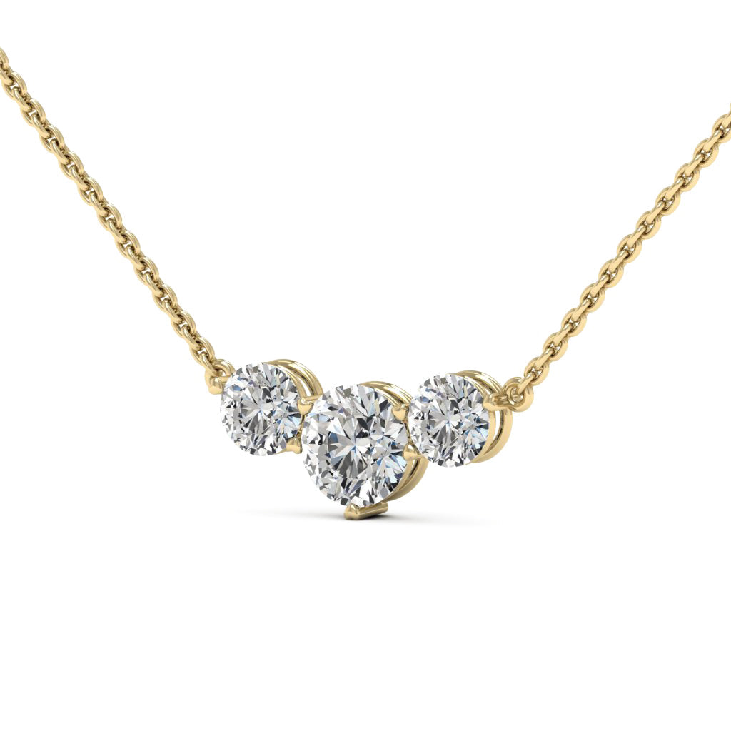 Three Stone Round Shape Diamond Moissanite Necklace