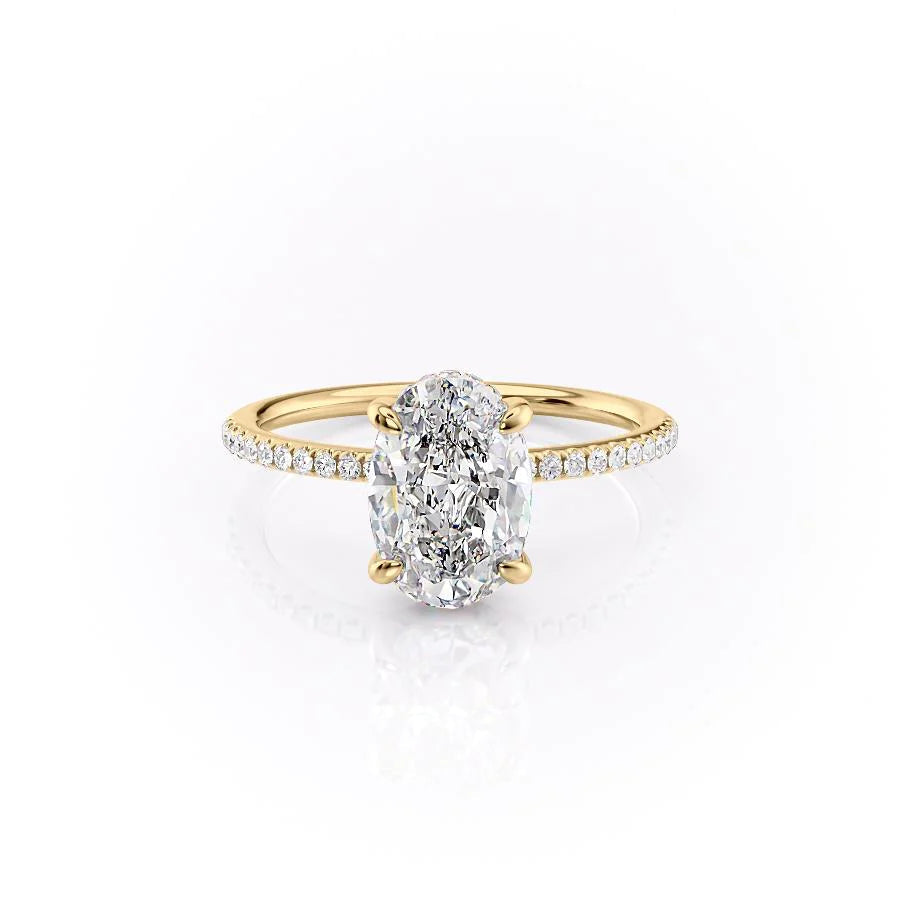 1.50-3.50 CT Oval  Lab Grown Diamond Hidden Halo Engagement Ring With Pave Setting