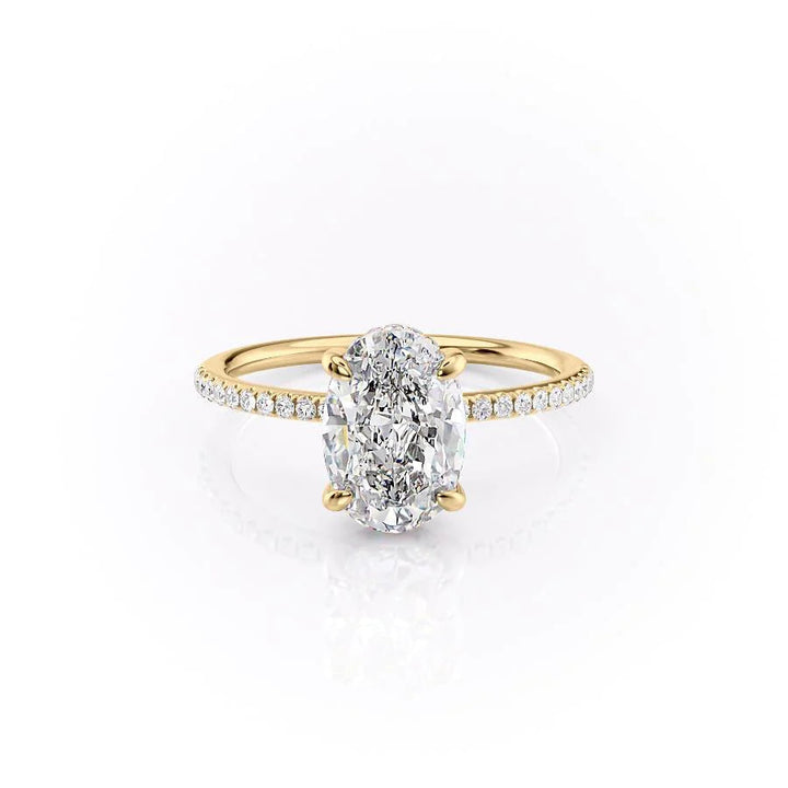 1.50-3.50 CT Oval  Lab Grown Diamond Hidden Halo Engagement Ring With Pave Setting