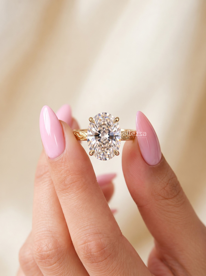 3.0CT Oval Leafy Vine Type Lab Grown Diamond Unique Engagement Ring