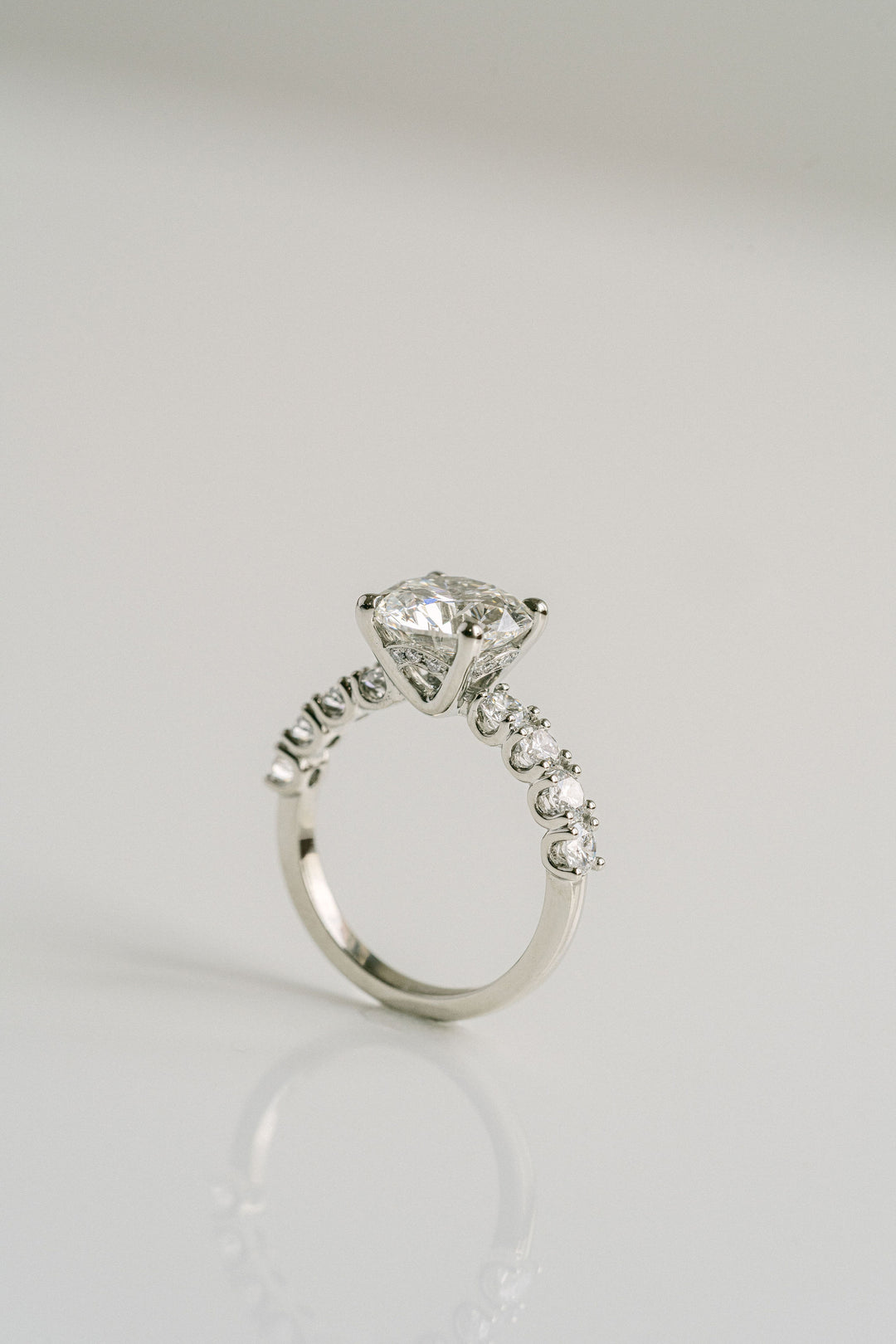 1.0 - 3.0 CT Round  Lab Grown Diamond Pave Engagement Ring