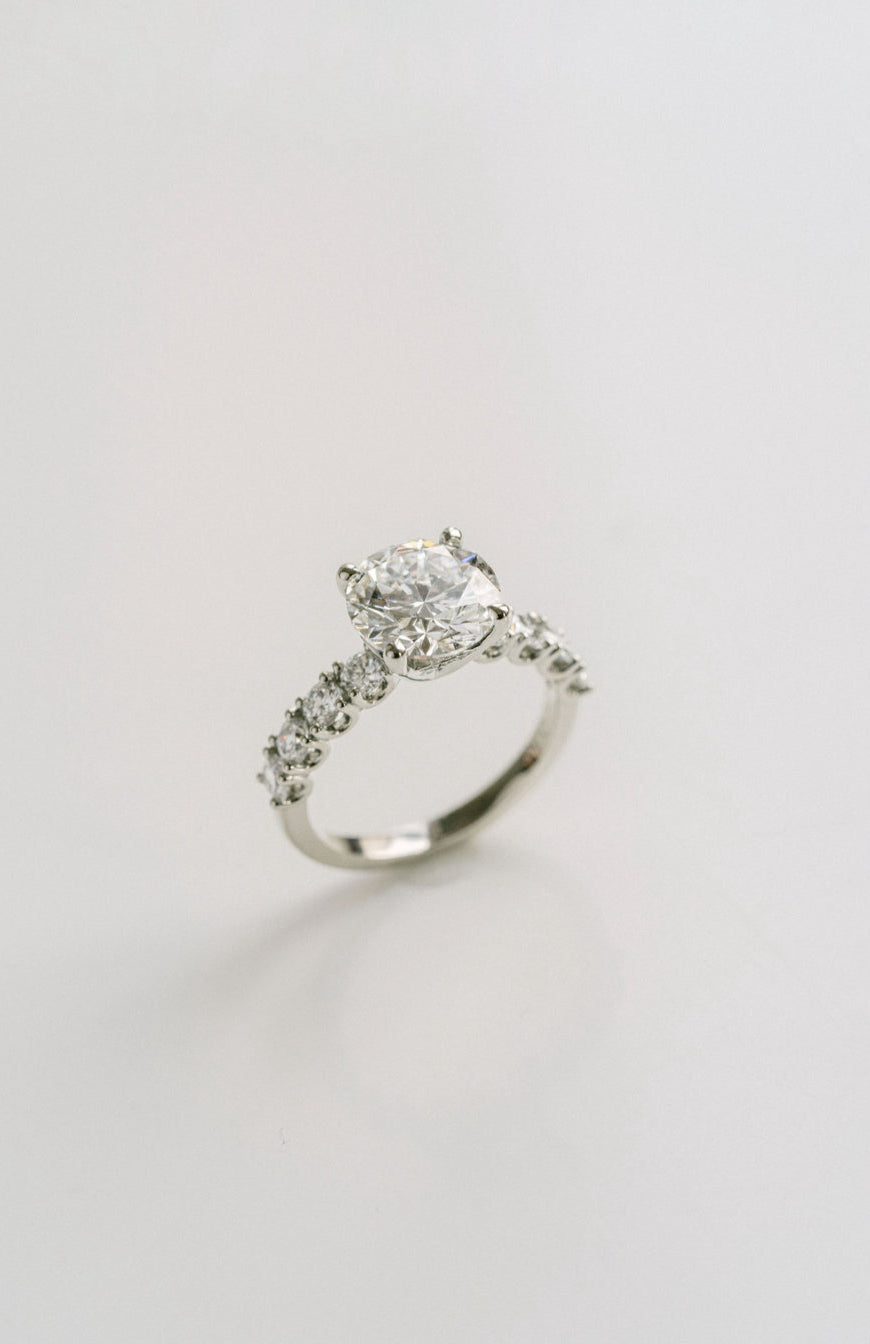 1.0 - 3.0 CT Round  Lab Grown Diamond Pave Engagement Ring