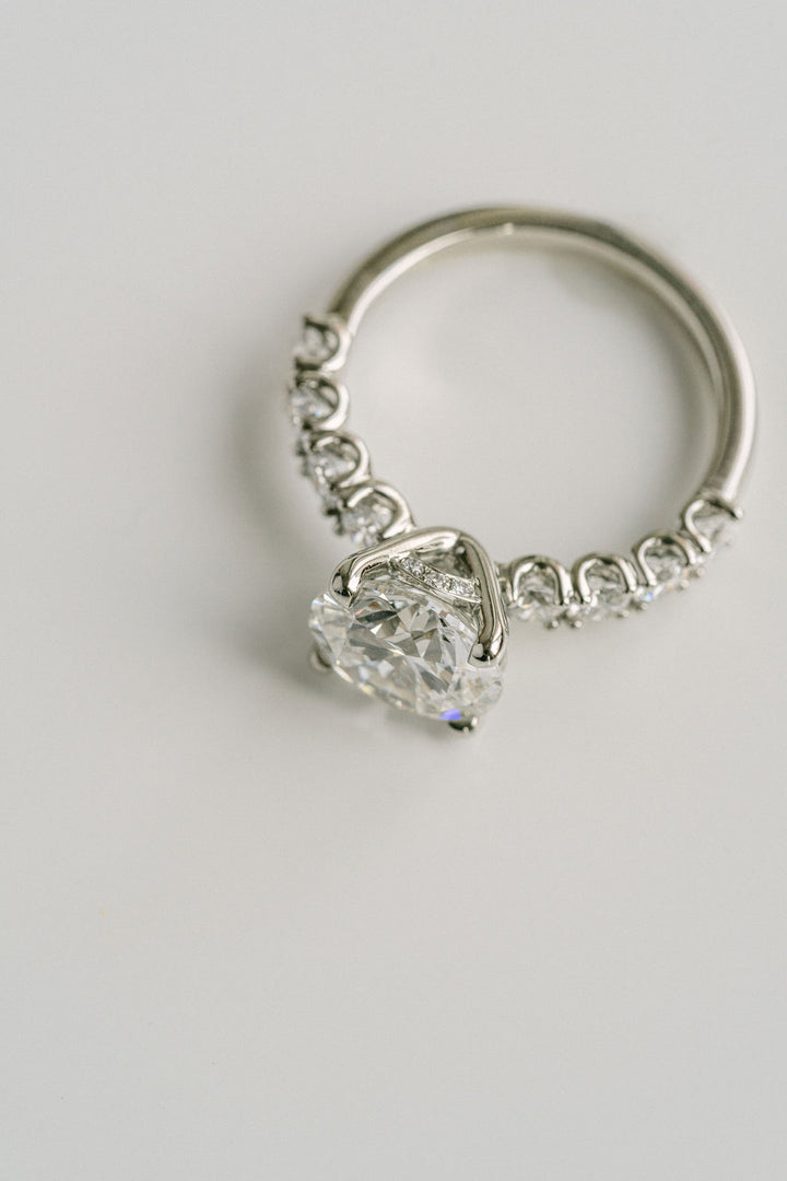 1.0 - 3.0 CT Round  Lab Grown Diamond Pave Engagement Ring