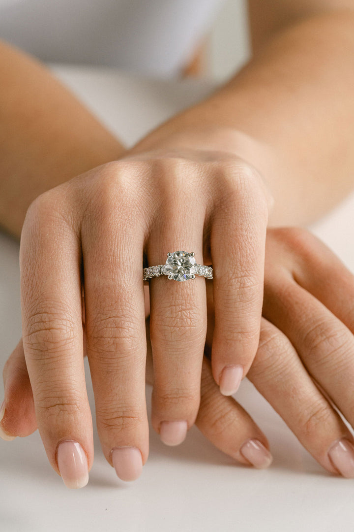 1.0 - 3.0 CT Round  Lab Grown Diamond Pave Engagement Ring