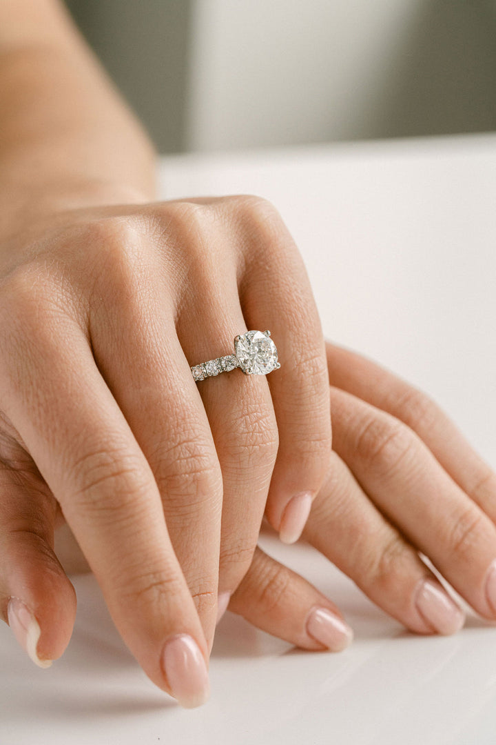 1.0 - 3.0 CT Round  Lab Grown Diamond Pave Engagement Ring