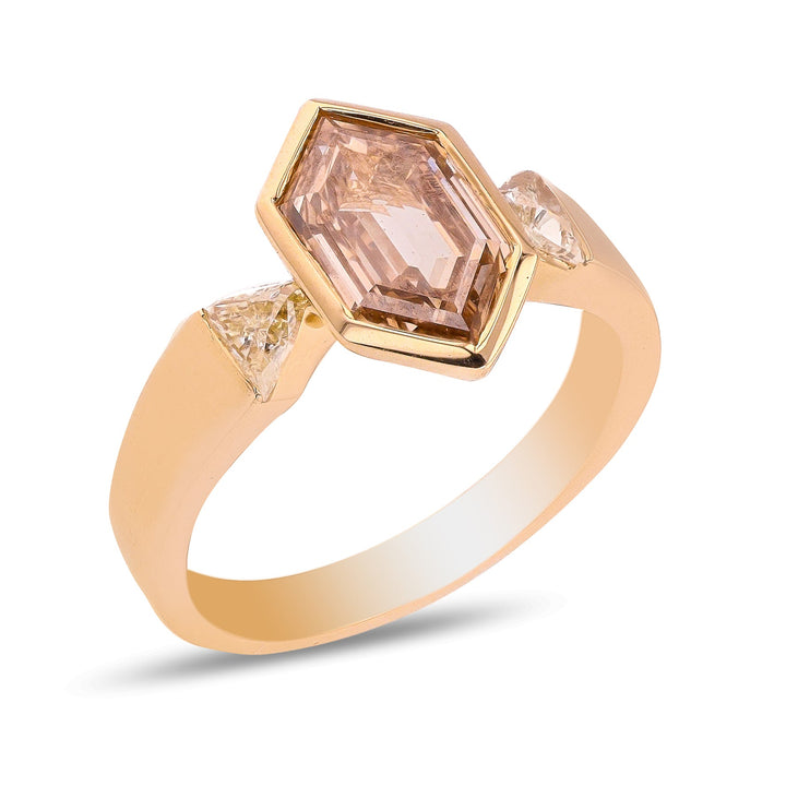 2.0CT Brown Hexagon Diamond Three Stone Wide Band Lab Grown Ring