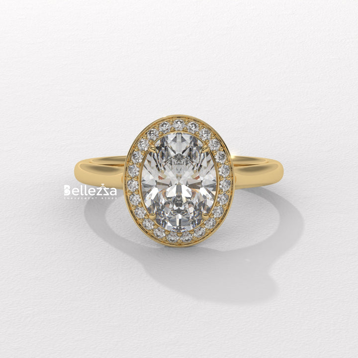 1.50-2.50CT Oval Cut Lab Grown Diamond Halo Setting Engagement Ring