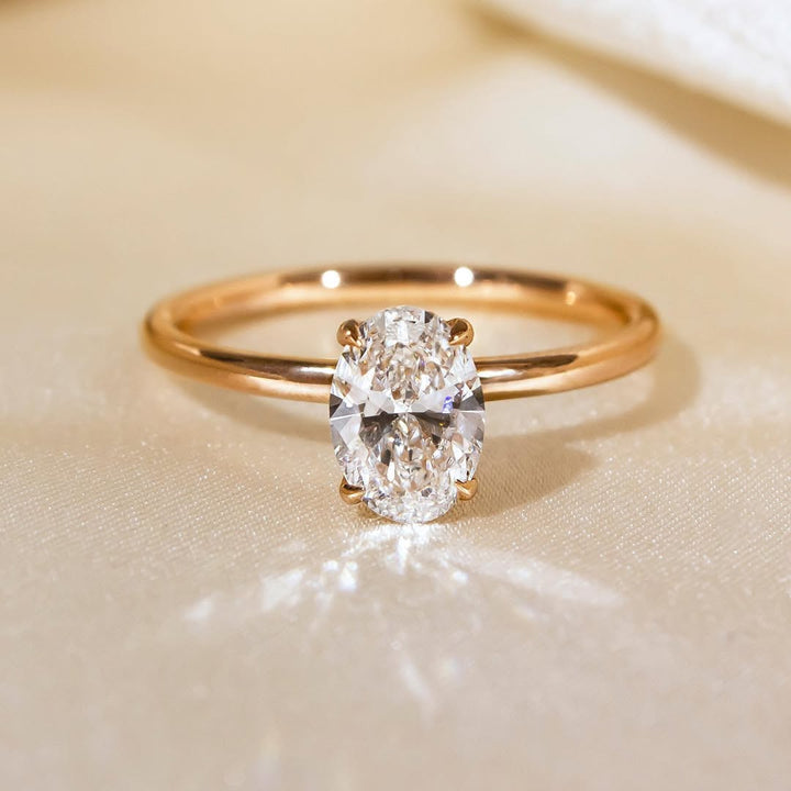1.0 - 3.0 CT Oval  Lab Grown Diamond Hidden Halo Style Engagement Ring