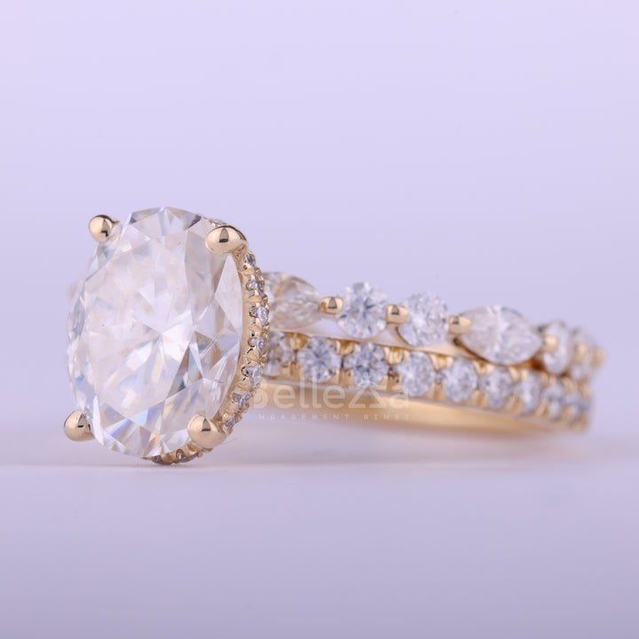 1.0CT Oval Cut Pave Setting Moissanite Engagement Ring Set