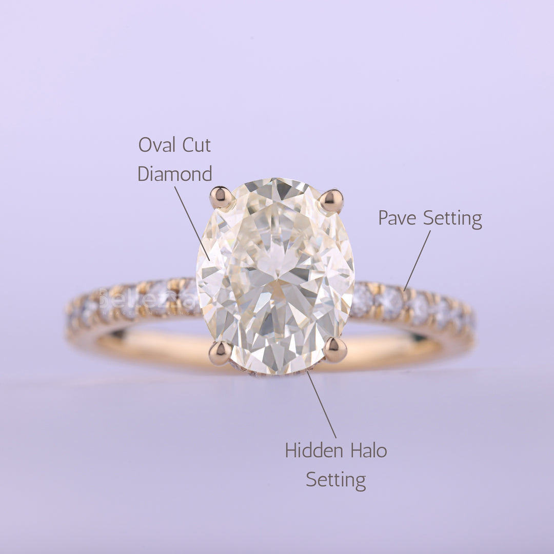 1.0CT Oval Cut Hidden Halo Moissanite Engagement Ring