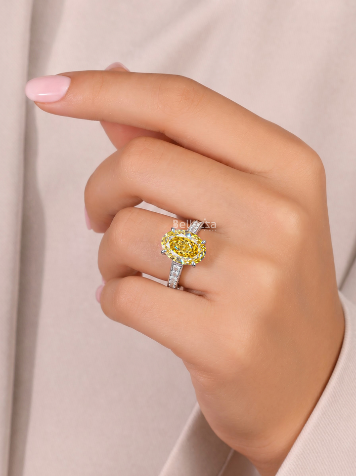 1.5CT Yellow Oval Diamond Pavé Engagement Ring For Her