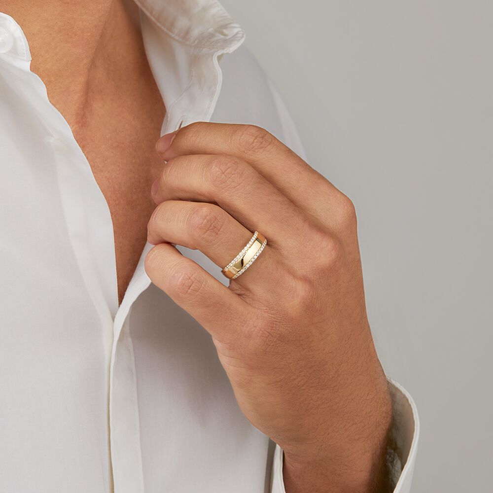 Round Cut Two Row Moissanite Men's Diamond Wedding Band