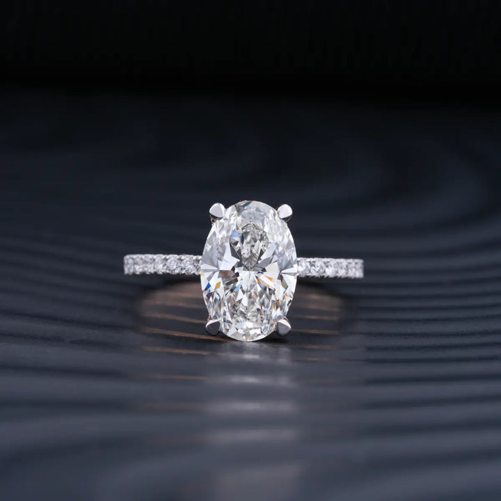 2.0 CT Oval Cut Hidden Halo Moissanite Diamond Pave Engagement Ring